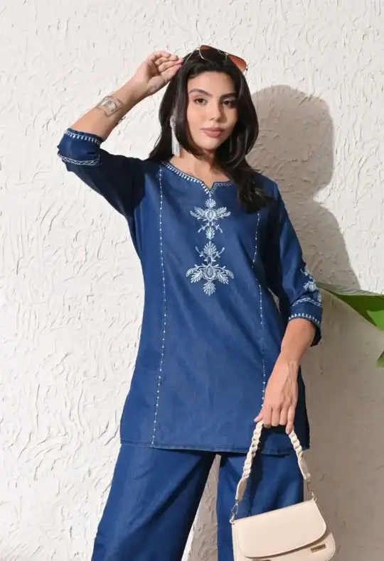 Embroidered and thread Handwork work work Denim Coord Set