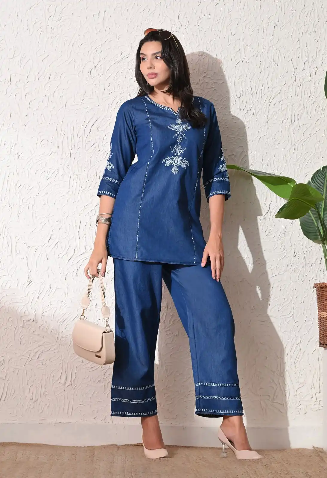 Embroidered and thread Handwork work work Denim Coord Set - Image 2