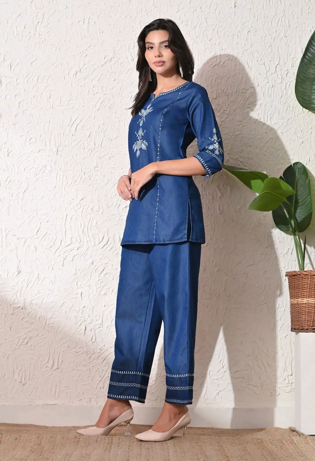 Embroidered and thread Handwork work work Denim Coord Set - Image 3