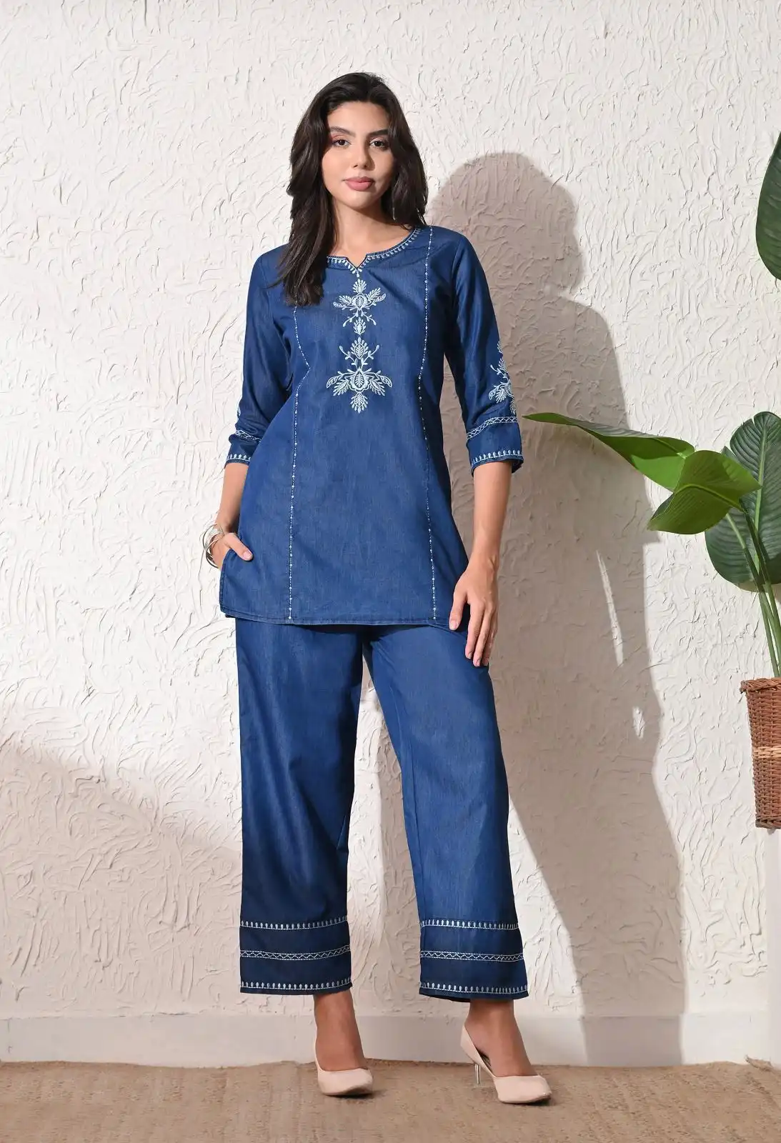 Embroidered and thread Handwork work work Denim Coord Set - Image 4