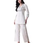 Women's Cotton Slub Embroidered Co-ord Set - Off White