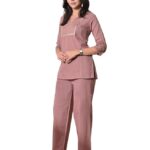 Women's Cotton Slub Embroidered Co-ord Set - Dusty Mauve
