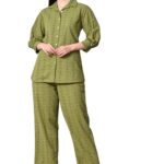 Women's Schiffli Embroidered Cotton Co-ord Set Plus Size - Apple Green