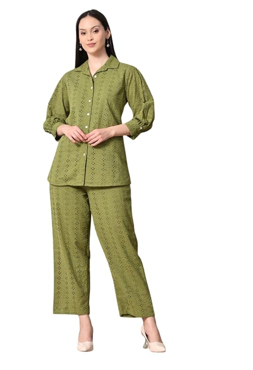 Women's Schiffli Embroidered Cotton Co-ord Set Plus Size