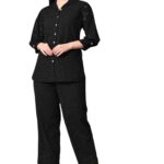 Women's Schiffli Embroidered Cotton Co-ord Set Plus Size - Black