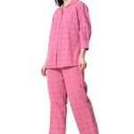 Women's Schiffli Embroidered Cotton Co-ord Set Plus Size - Light Pink