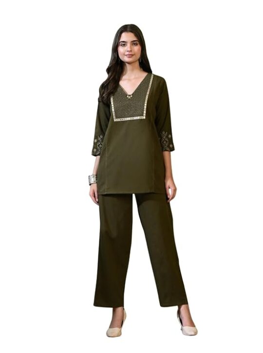 Women's Cotton Slub Embroidered Co-ord Set
