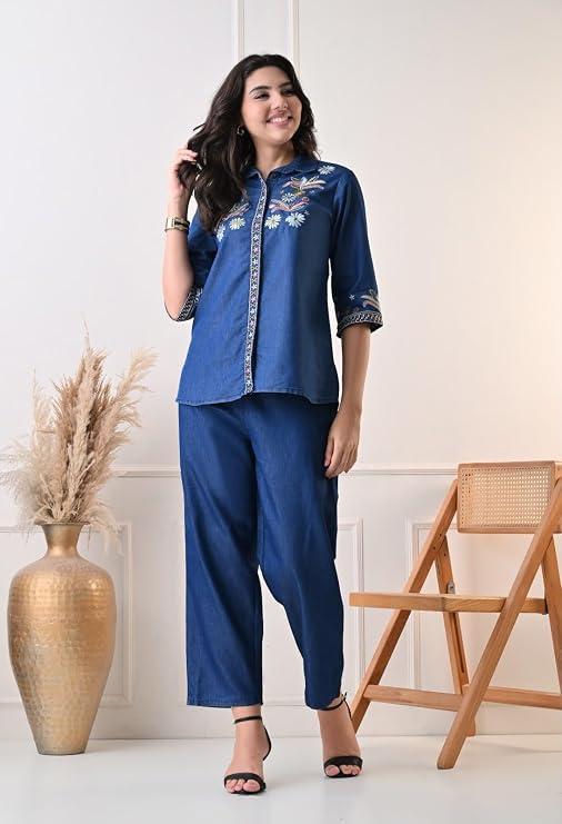 Elegant Denim Style with a Touch of Artistic Embroidered Coord Sets - Image 6