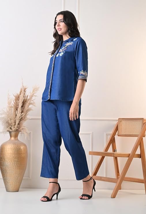 Elegant Denim Style with a Touch of Artistic Embroidered Coord Sets - Image 4