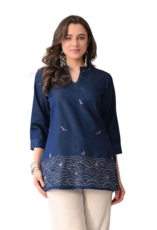 Women’s Denim Boat Embroidery Tunic